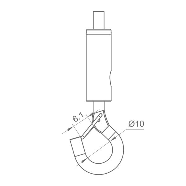 Technical drawing of a hook-shaped tool attached to a rectangular shaft with a 6.1 mm offset and Ø10 dimension label.